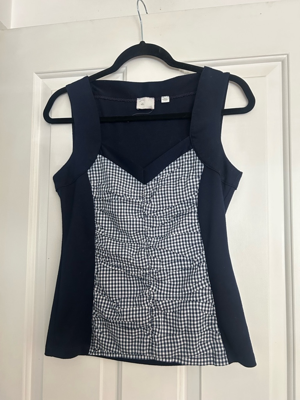 Ruched Navy Gingham Tank